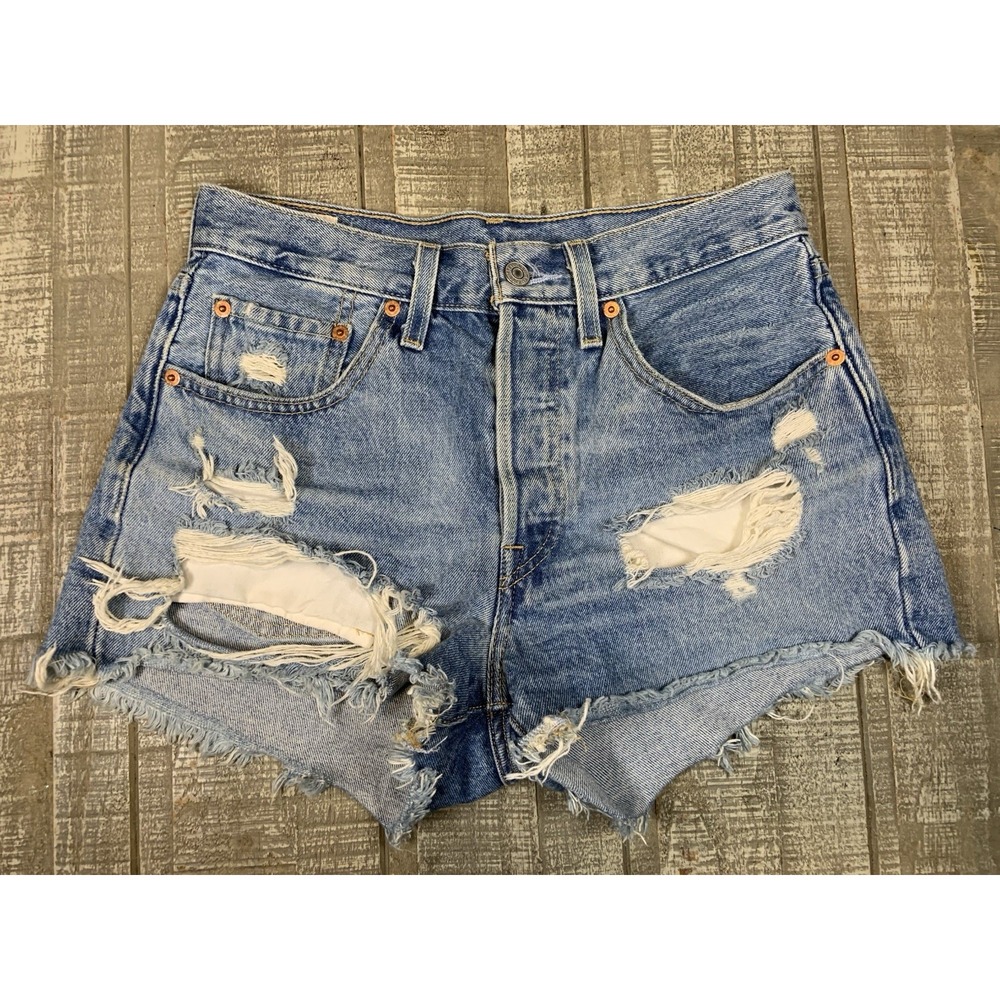 Levi's Women's 501 Original High Rise Blue Distressed Shorts Size W26 Vintage